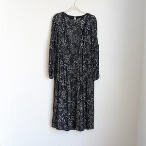Burvin Black Floral Print A-line Midi Maxi Long Sleeve Dress, size 40